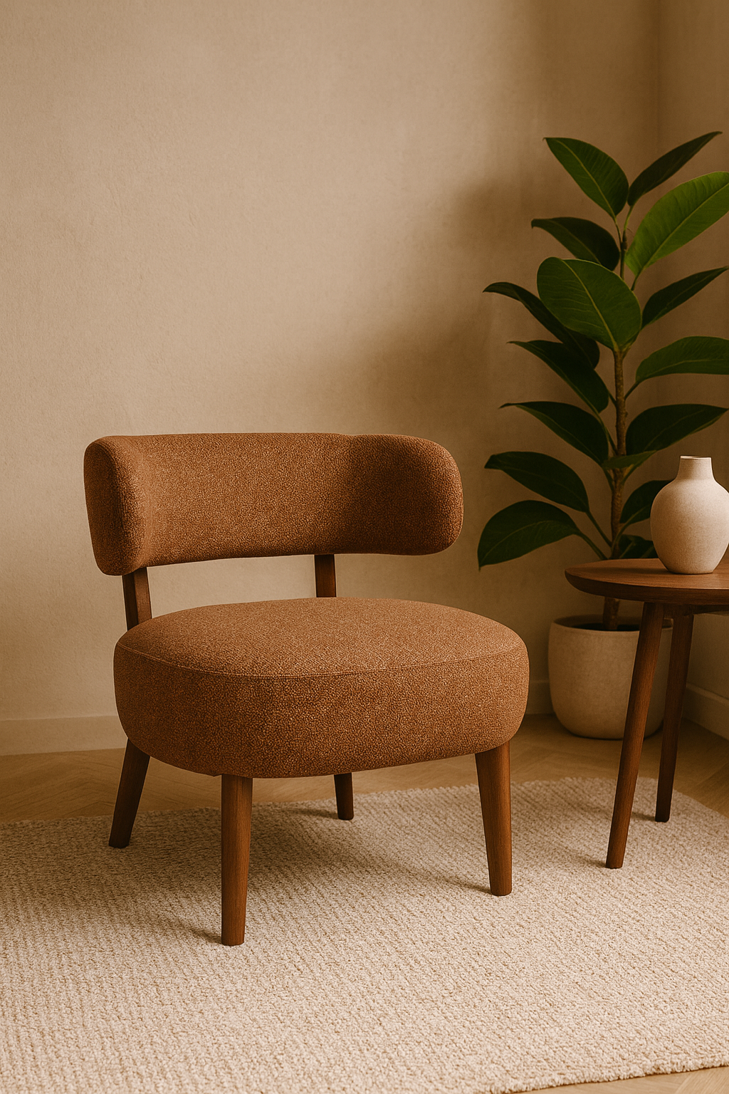 Fauteuil houten poot terra cota