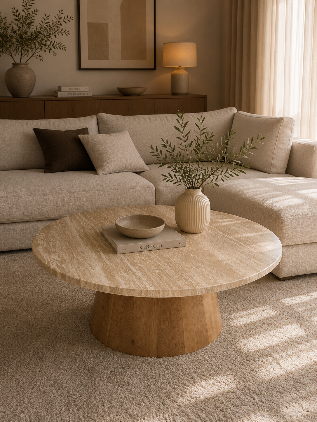 SALONTAFEL TRAVERTIN ROND LARGE